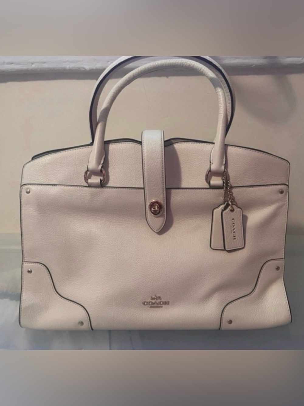 Coach Pebbled Leather Satchel in Chalk Leather